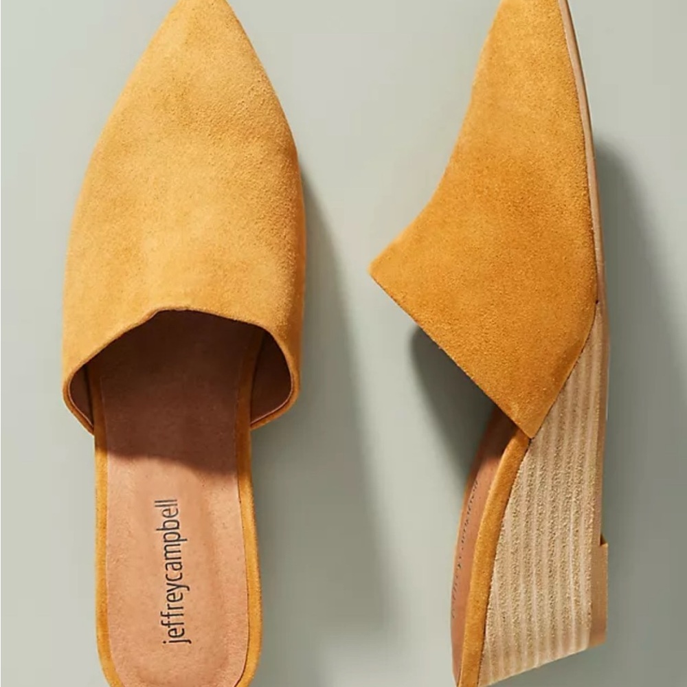 Jeffrey Campbell Noah Mustard Suede Wedge Mules